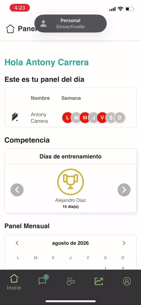 Pantalla de la app Builder Pro usada por los alumnos de Bauti Training
