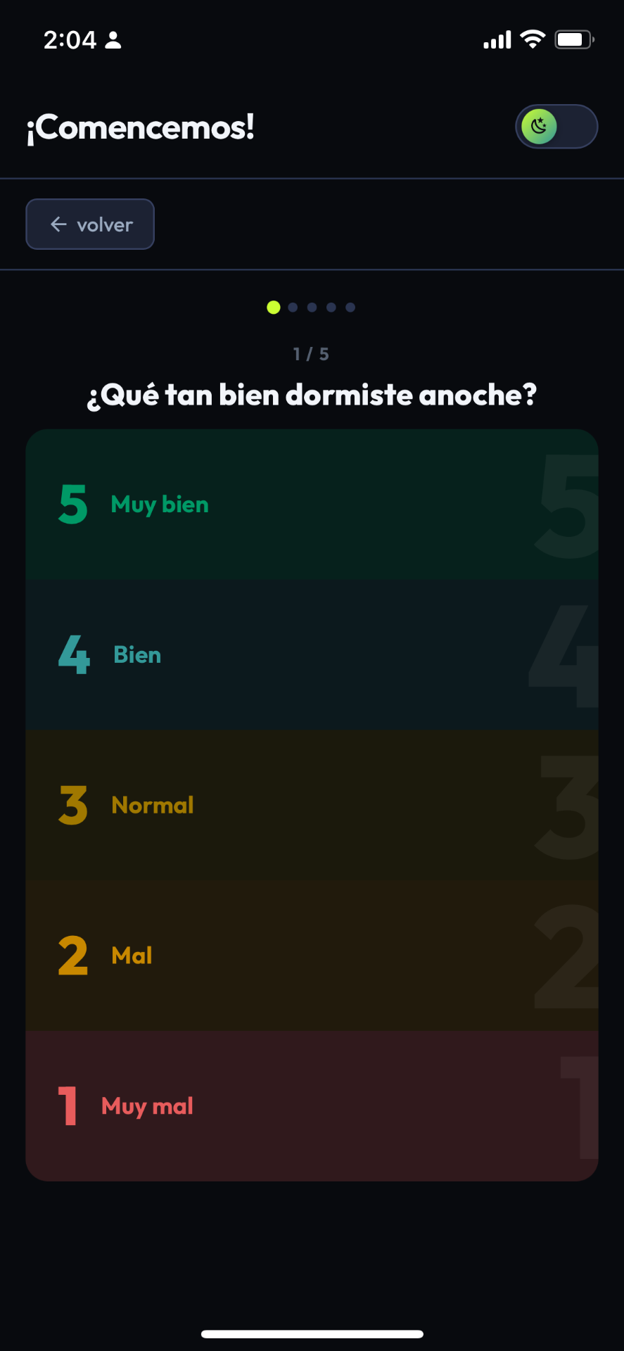 Wellness — cuestionario previo al entrenamiento en Builder Pro